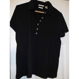 Liz Golf Black Short Sleeve Polo Shirt‎ Casual Business Golf Cotton Button-Up